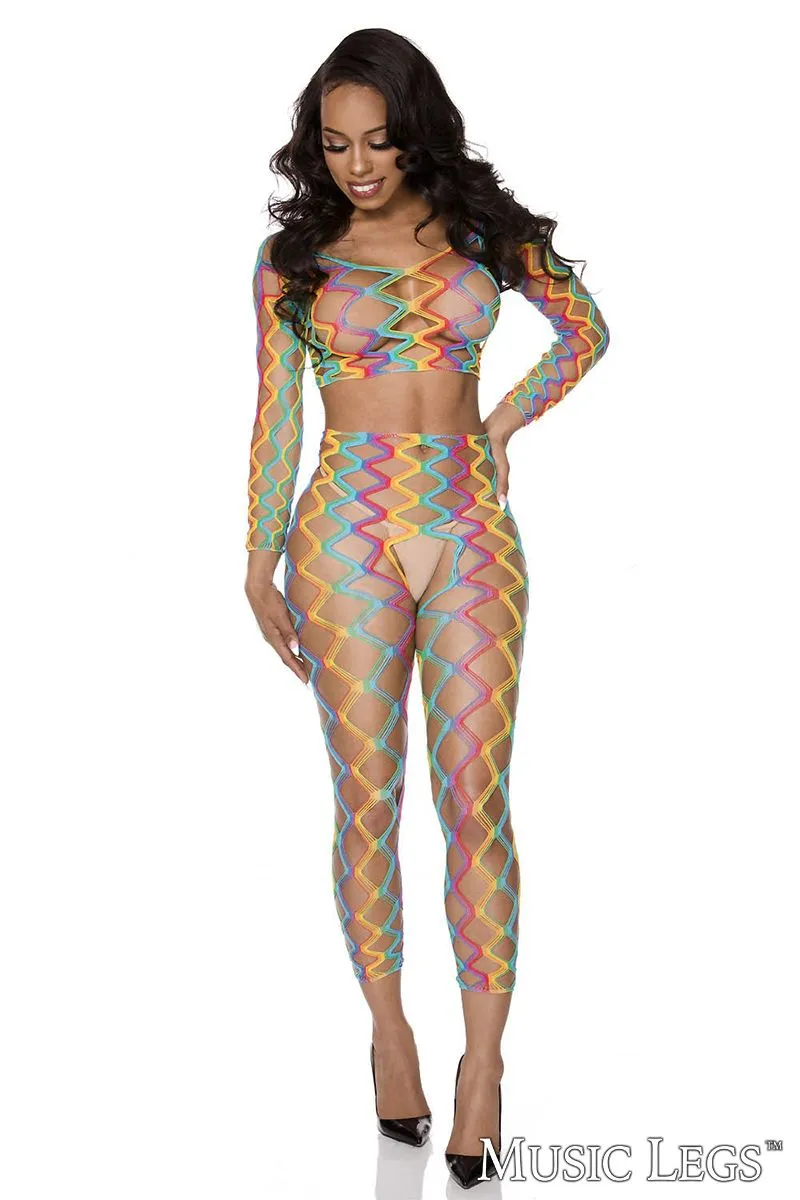 2Pc. Diamond Patterned Fishnet Rainbow Set