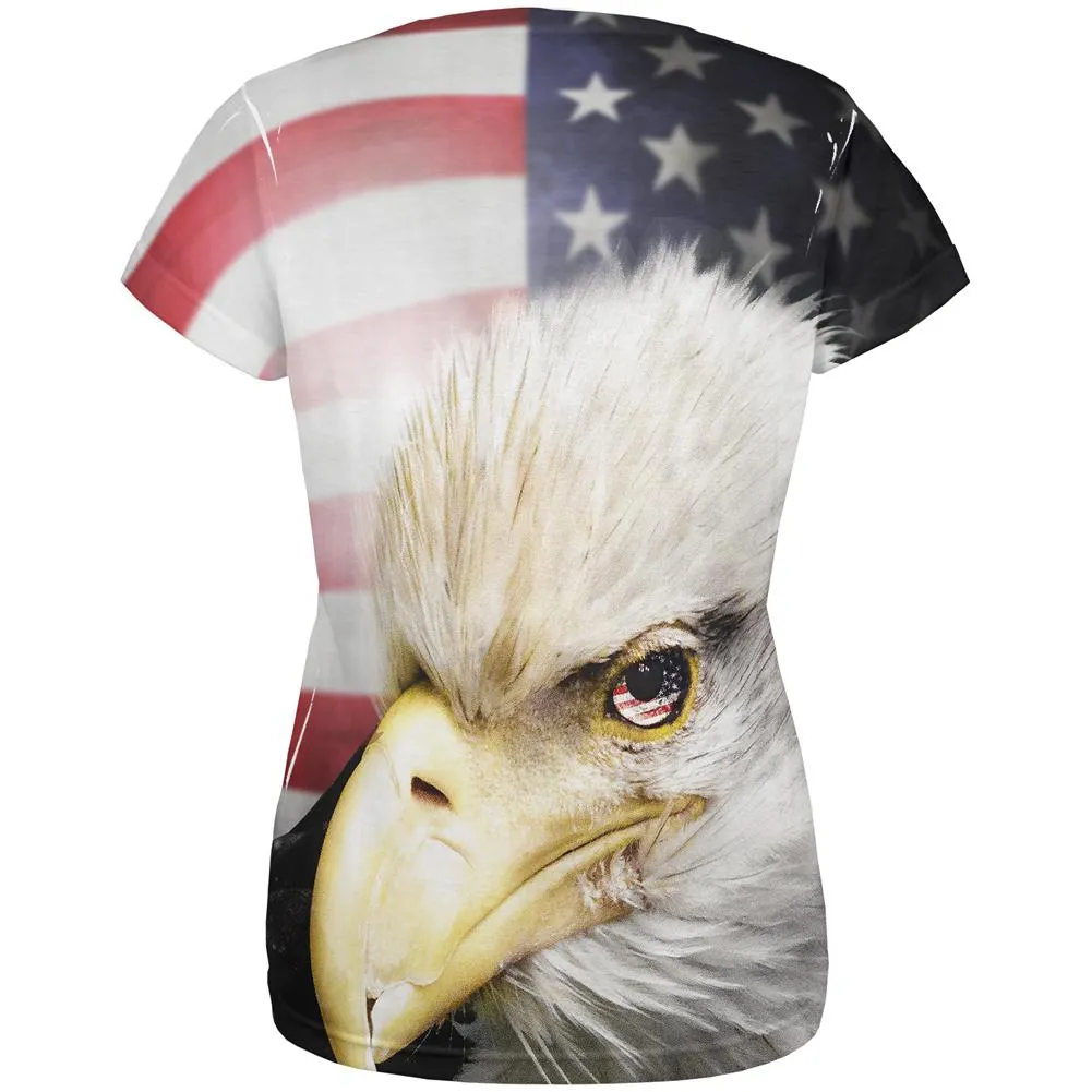 4th of July American Bald Eagle Eye Flag All Over Womens T Shirt