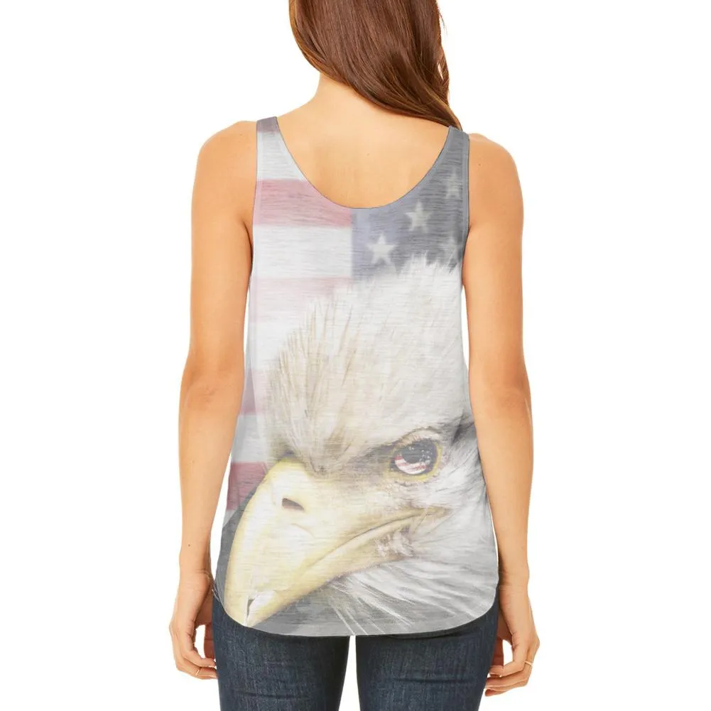 4th of July American Bald Eagle Eye Flag Juniors Flowy Side Slit Tank Top