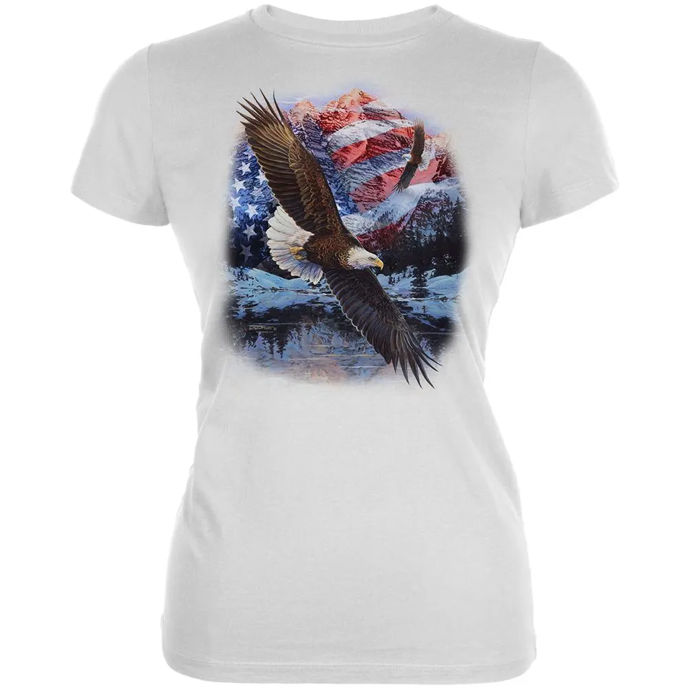 4th Of July American Flag Bald Eagle Juniors Soft T Shirt