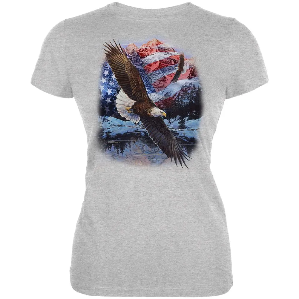 4th Of July American Flag Bald Eagle Juniors Soft T Shirt