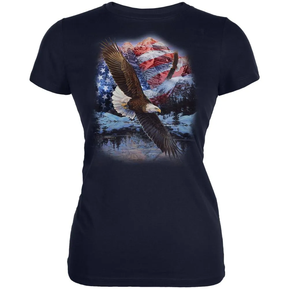 4th Of July American Flag Bald Eagle Juniors Soft T Shirt