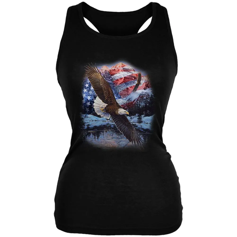 4th of July American Flag Bald Eagle Juniors Soft Tank Top