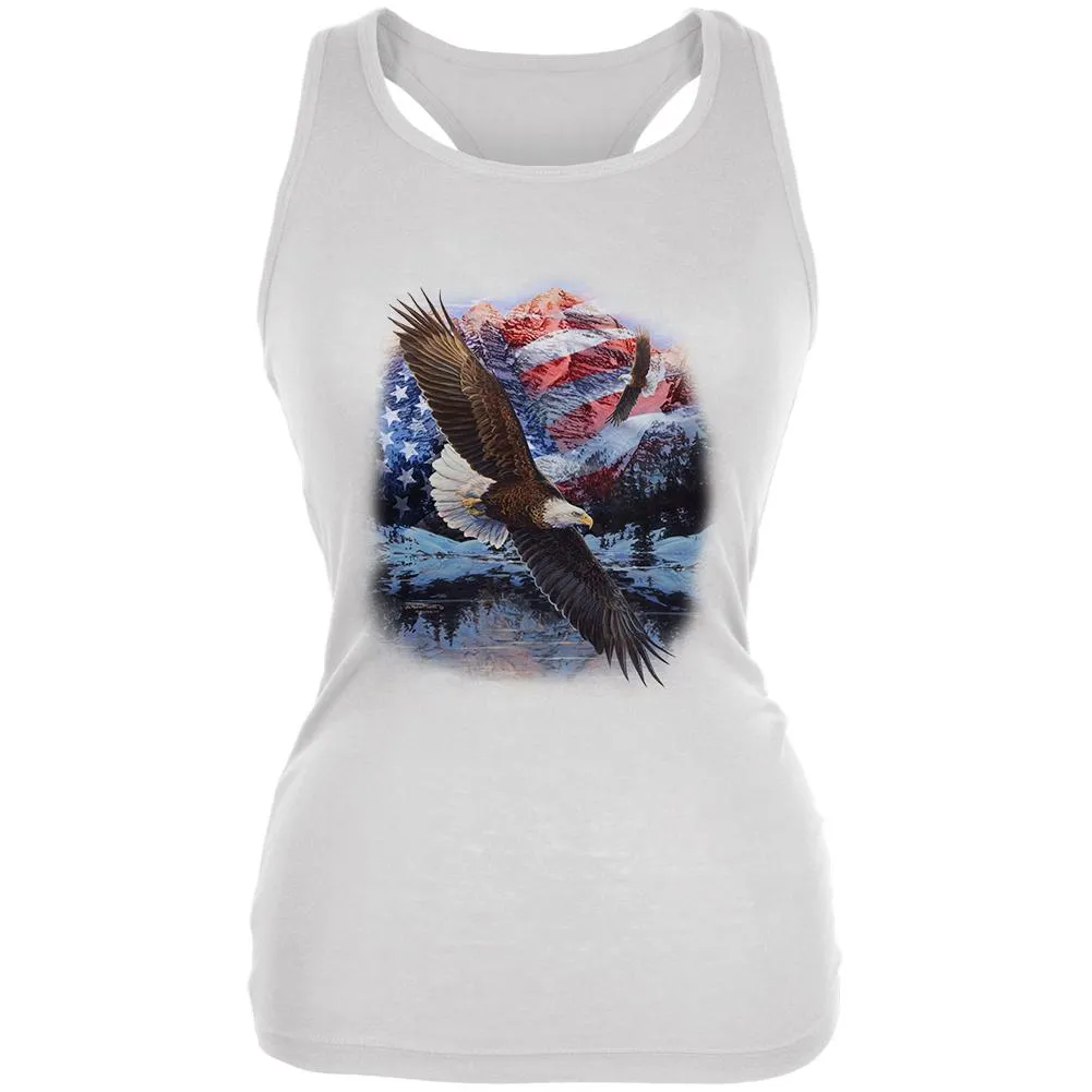 4th of July American Flag Bald Eagle Juniors Soft Tank Top