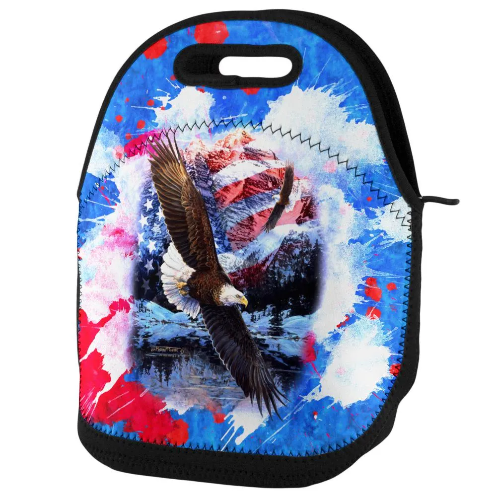 4th of July American Flag Bald Eagle Splatter Lunch Tote Bag