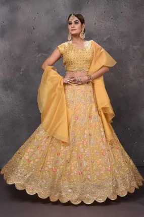 502829 Mango Yellow Embroidered Scalloped Lehenga with Dupatta