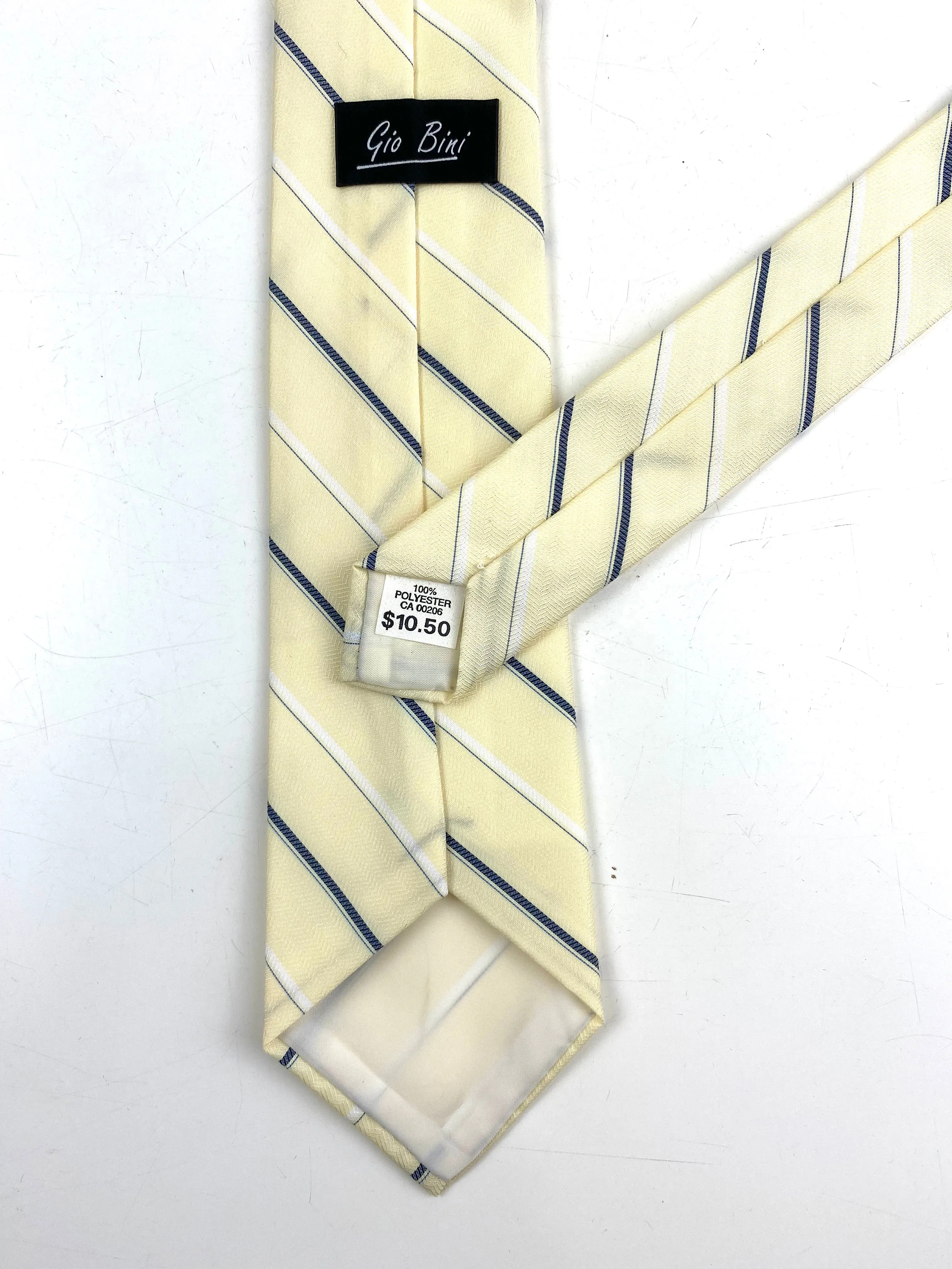 80s Deadstock Necktie, Men's Vintage Yellow/ Navy Diagonal Stripe Tie, NOS