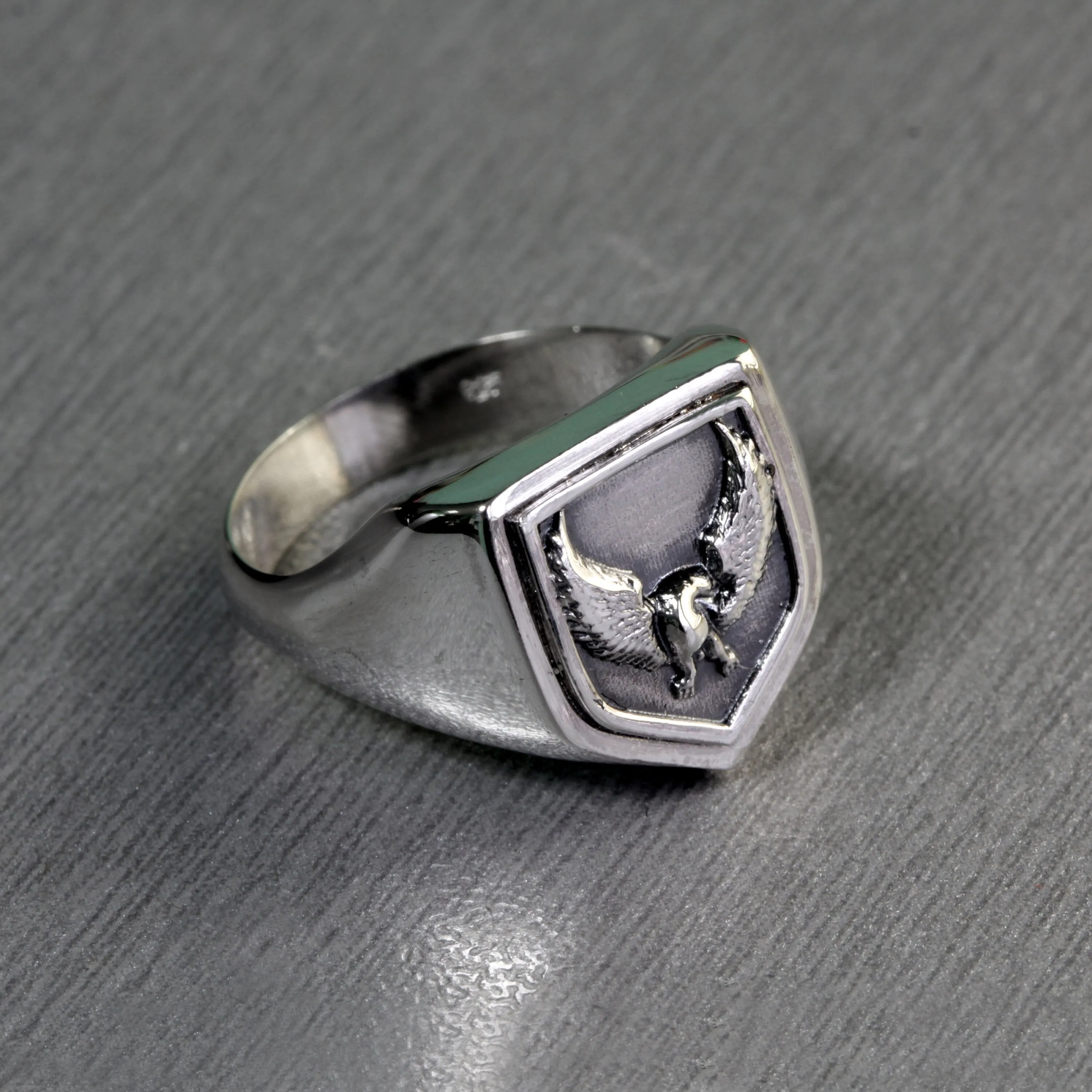 Bald Eagle Symbol Men Ring Silver 925