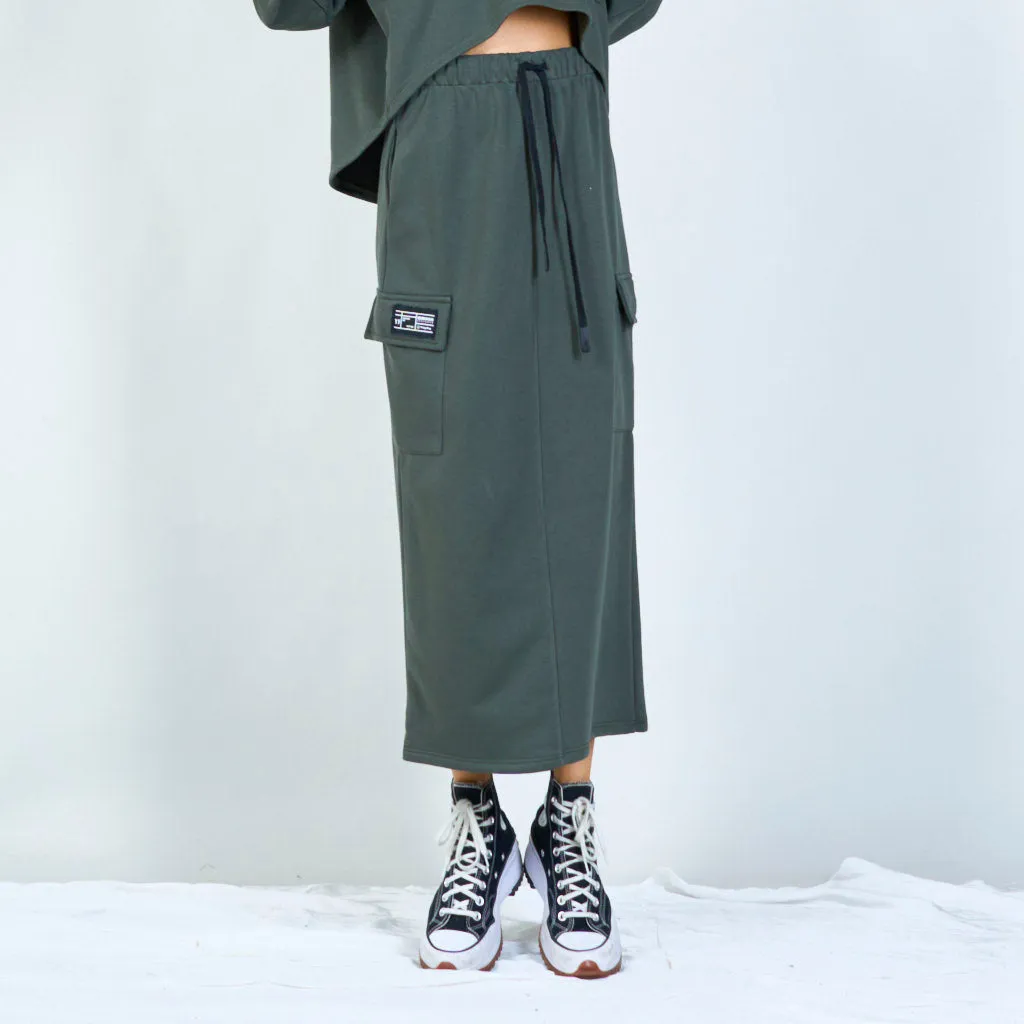 Cargo midi skirt with drawstring waist wholesale