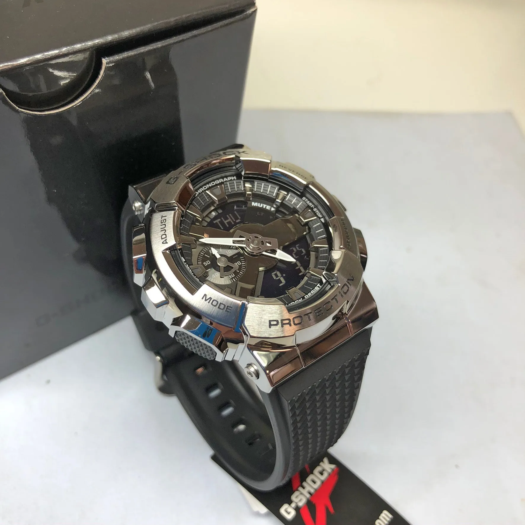 Casio G-Shock GM110-1A Silver Steel Metal Bezel Black GM110