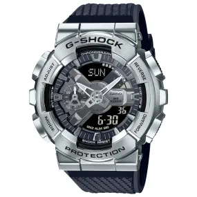 Casio G-Shock GM110-1A Silver Steel Metal Bezel Black GM110