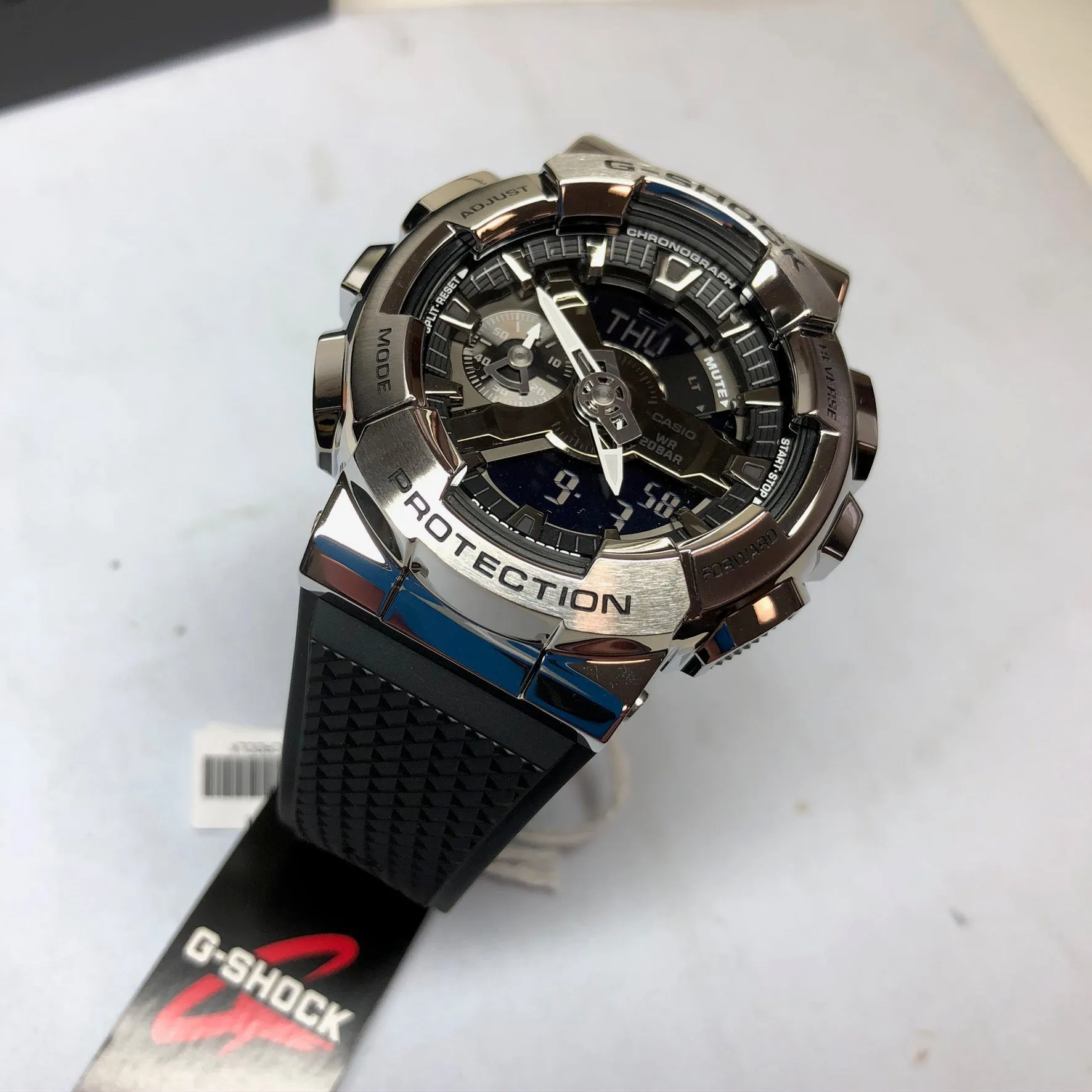 Casio G-Shock GM110-1A Silver Steel Metal Bezel Black GM110