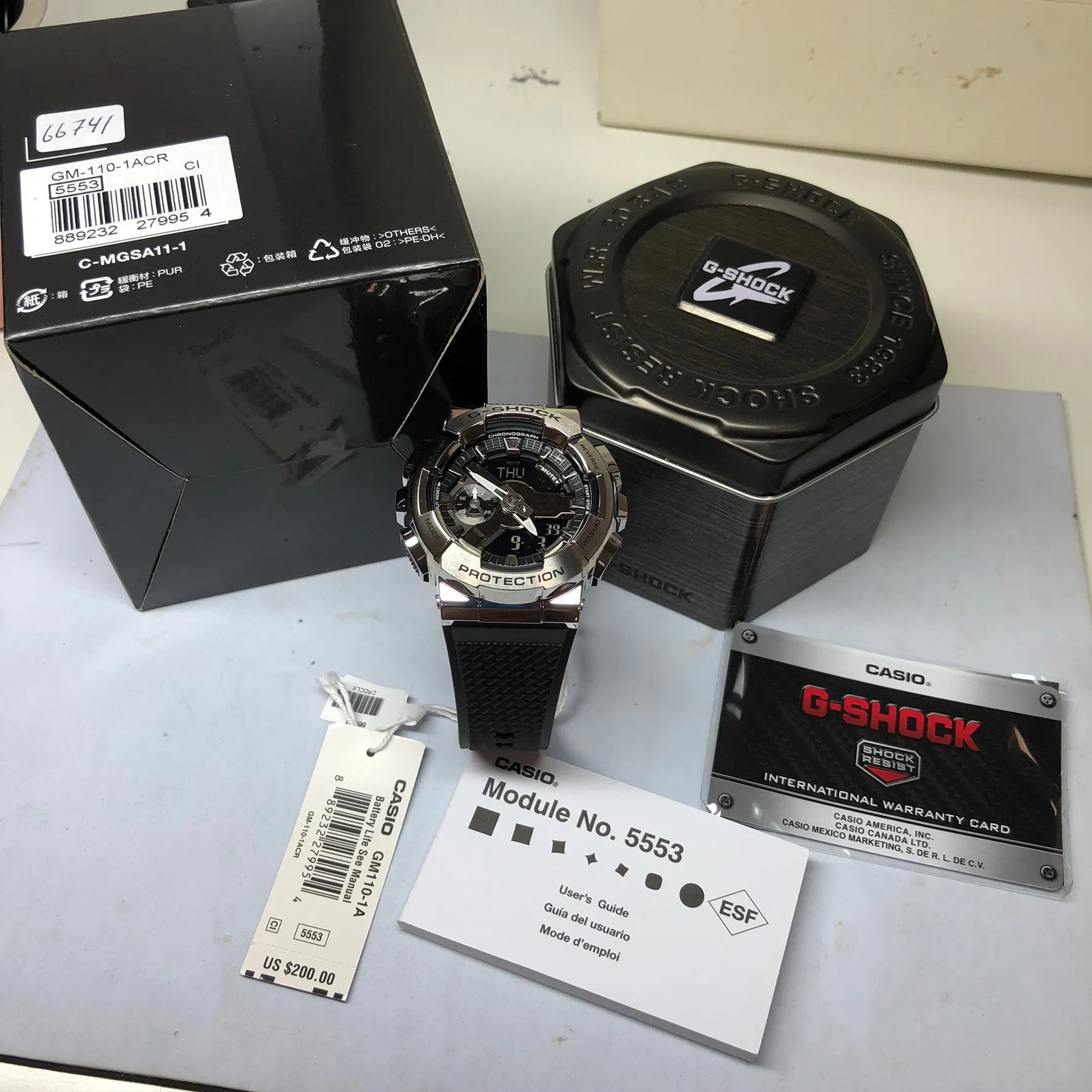 Casio G-Shock GM110-1A Silver Steel Metal Bezel Black GM110