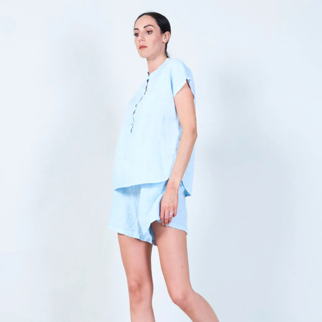 Casual linen top with mandarin collar wholesale