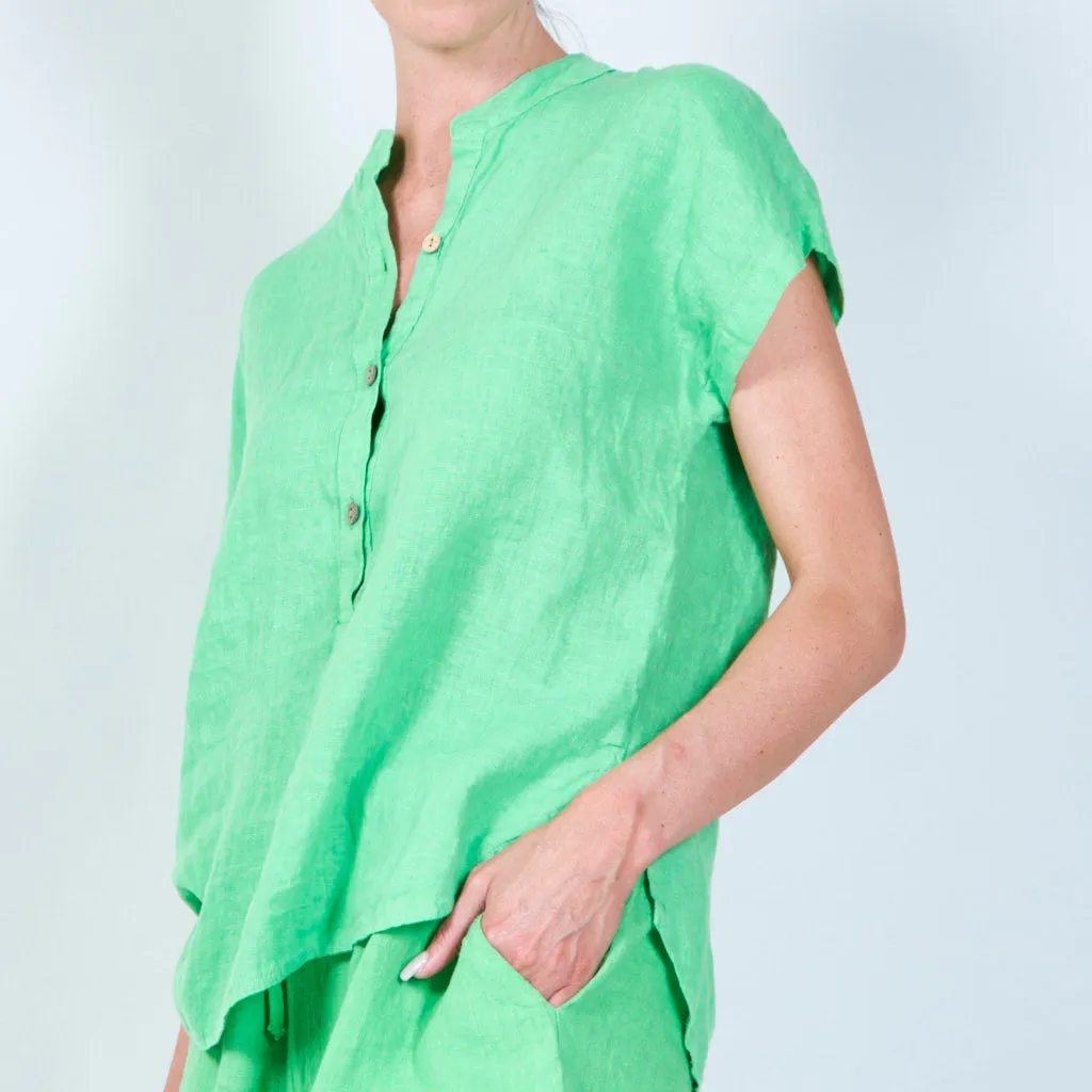 Casual linen top with mandarin collar wholesale