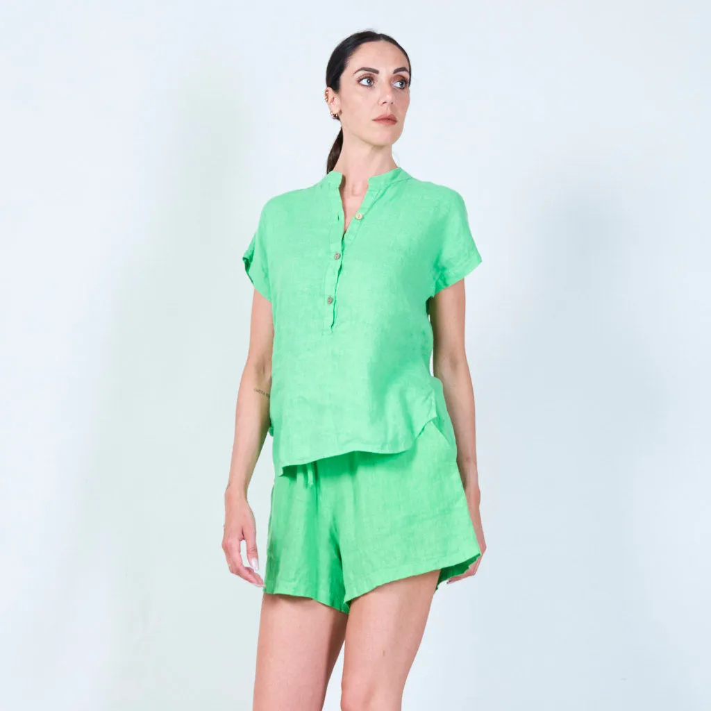 Casual linen top with mandarin collar wholesale