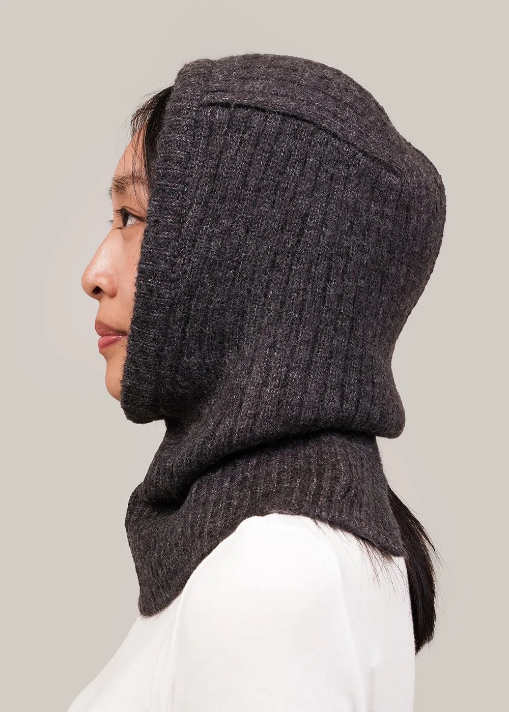 Charcoal Ribbed Knit Balaclava