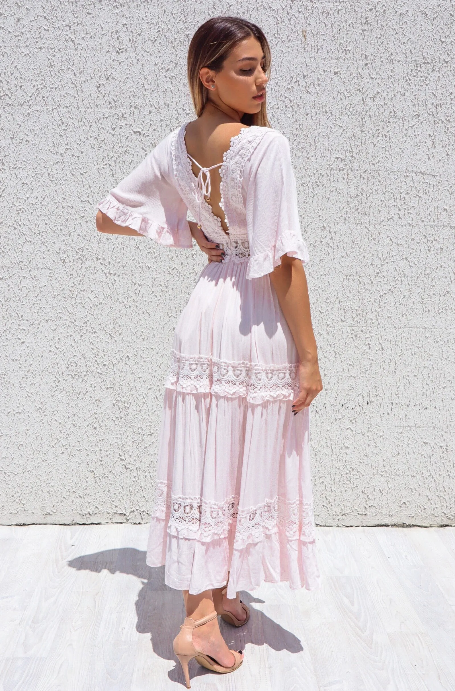 Charlotte Boho Maxi Dress - Baby Pink