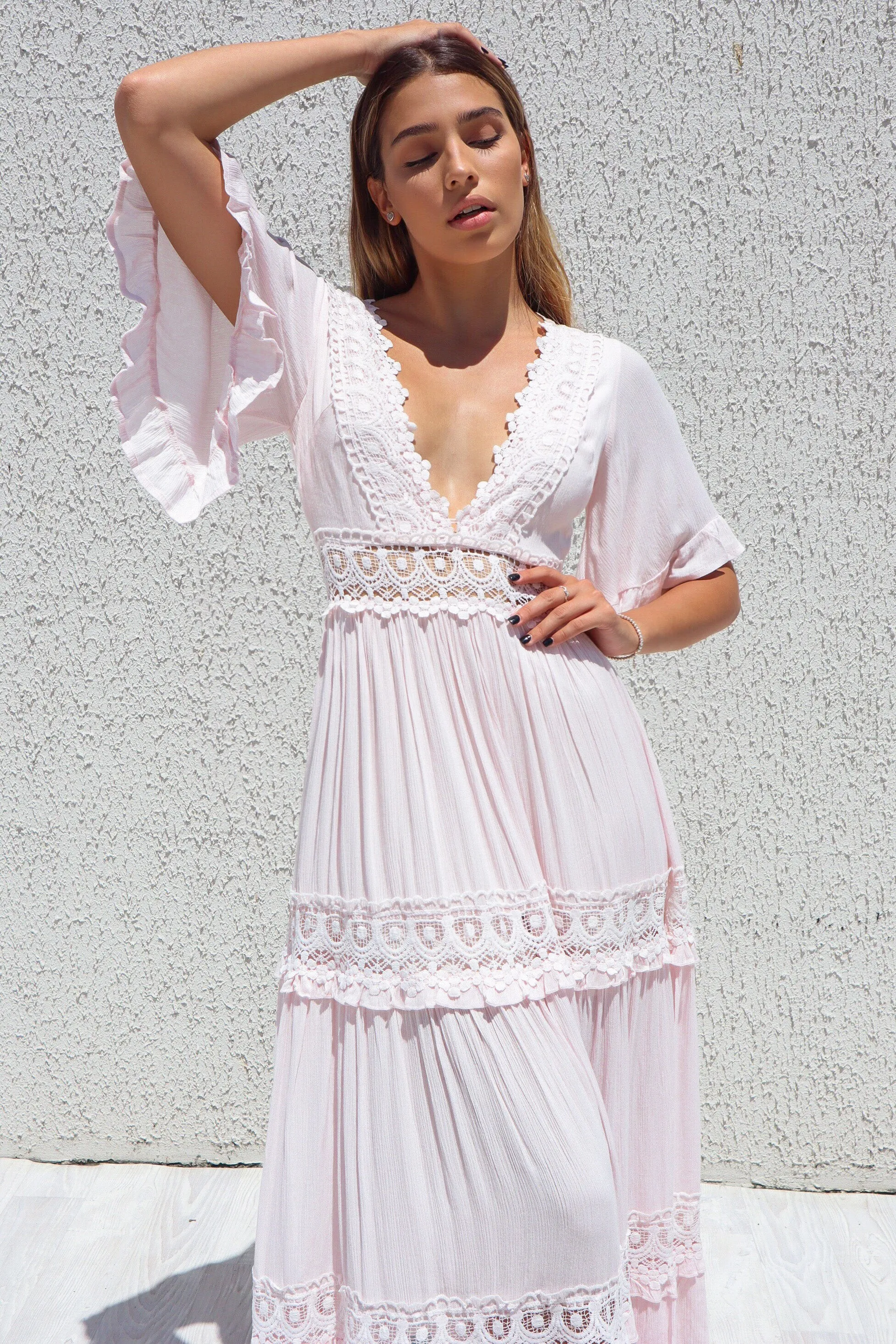 Charlotte Boho Maxi Dress - Baby Pink