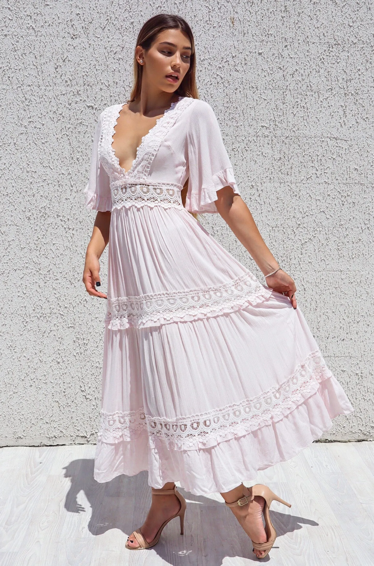 Charlotte Boho Maxi Dress - Baby Pink