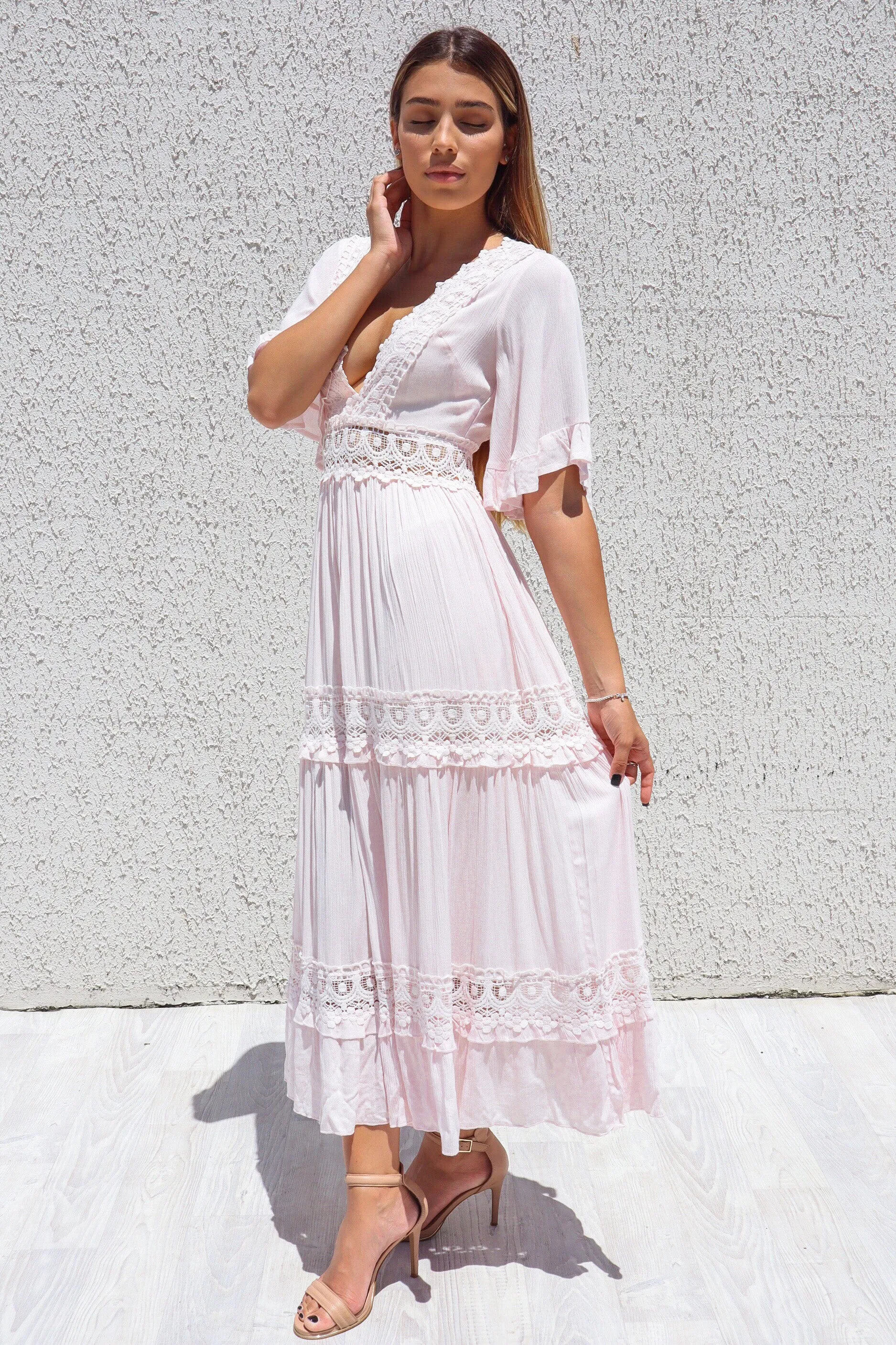 Charlotte Boho Maxi Dress - Baby Pink