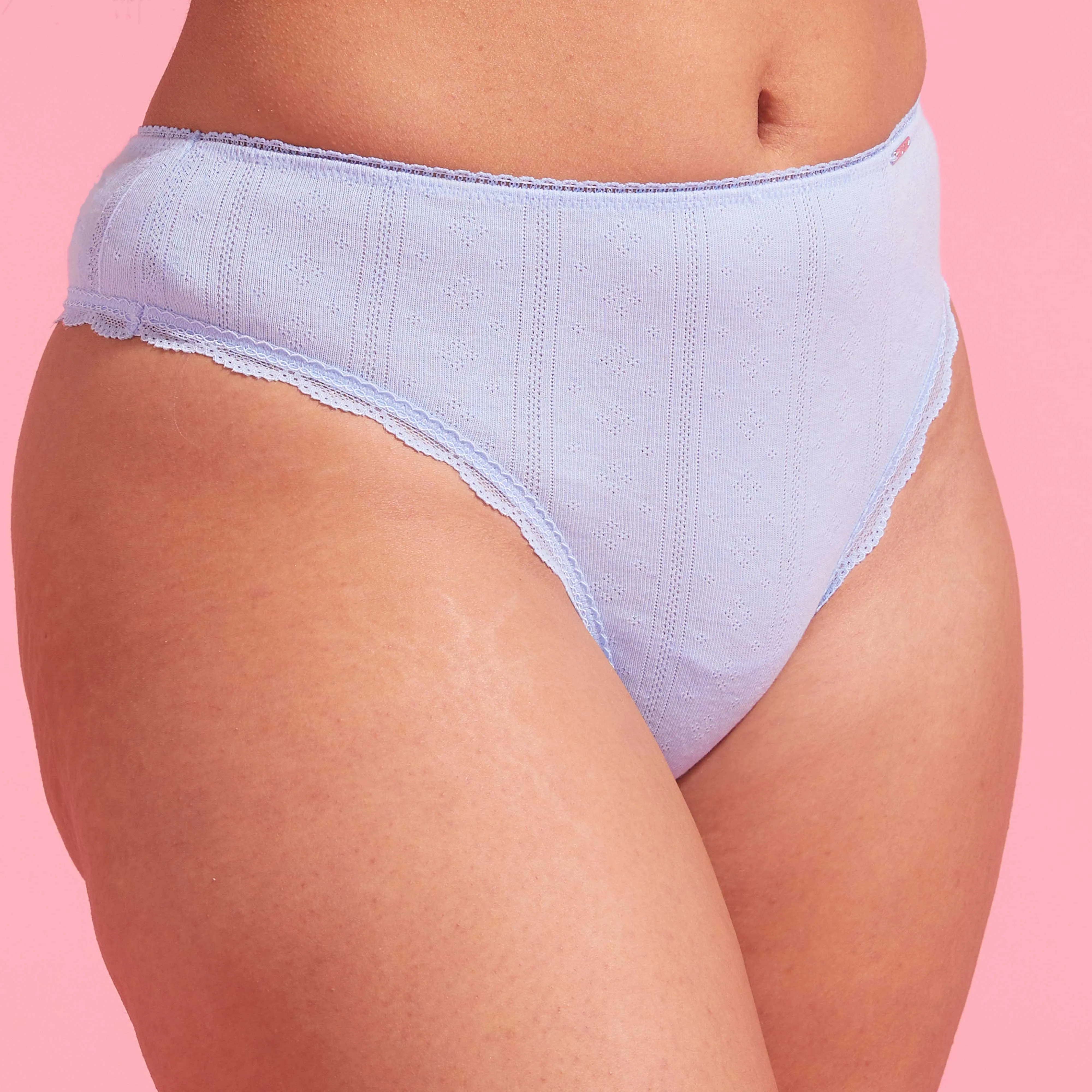 Charlotte Cotton Pointelle High Waist G-string Blue