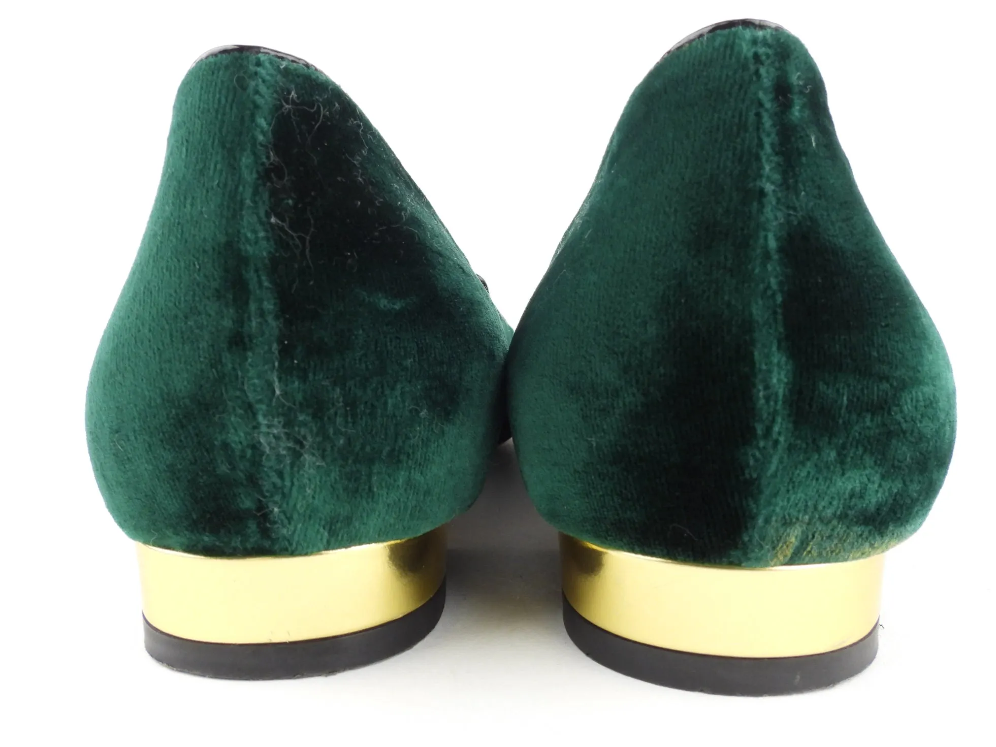 Charlotte Olympia Green Velvet Embroidered Kitty Flats - 38.5