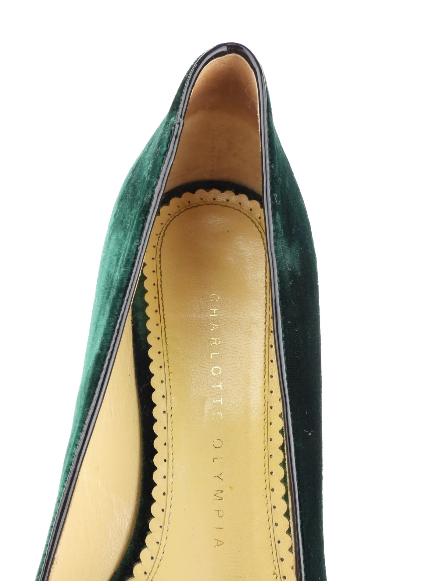 Charlotte Olympia Green Velvet Embroidered Kitty Flats - 38.5