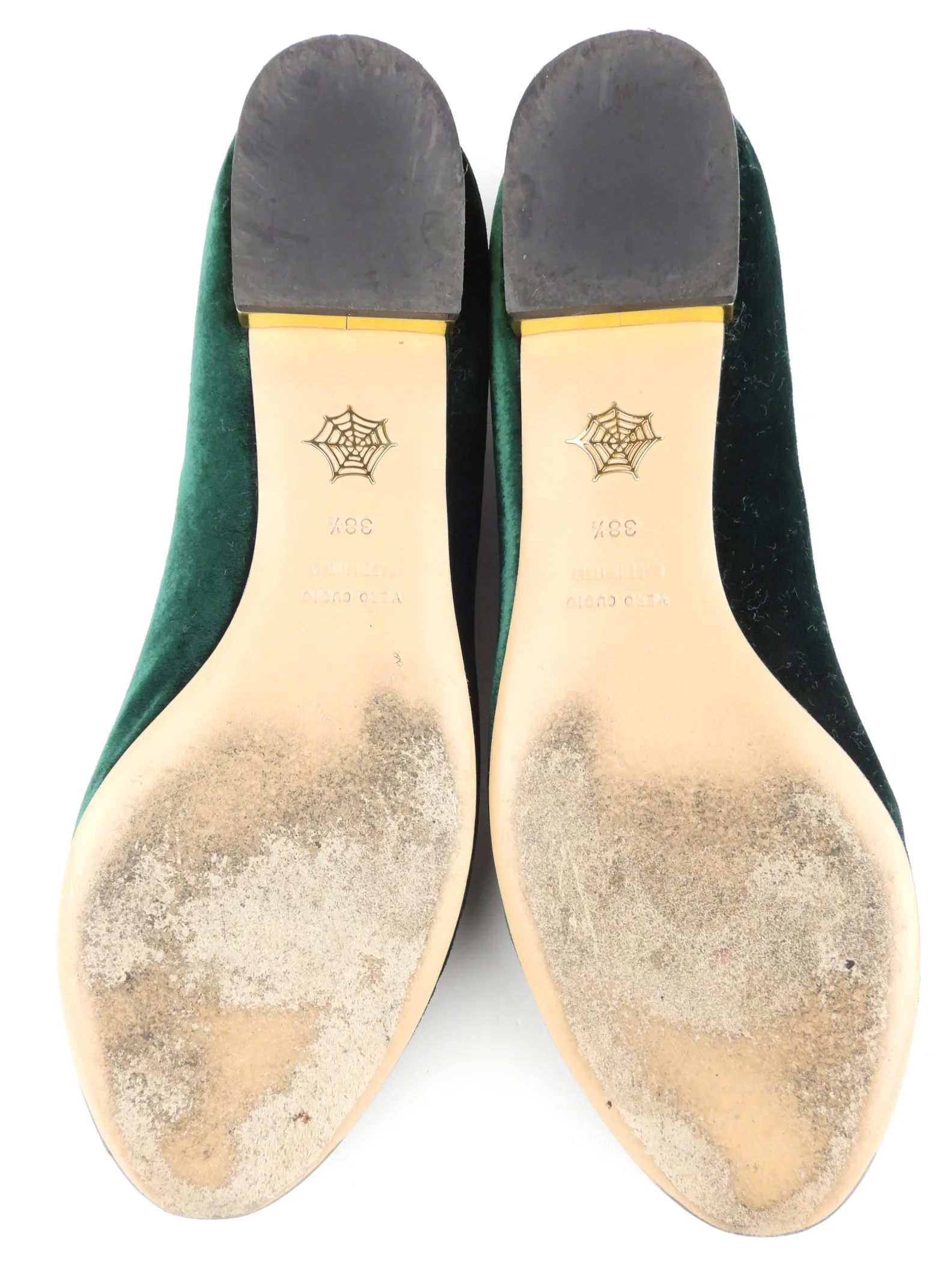 Charlotte Olympia Green Velvet Embroidered Kitty Flats - 38.5