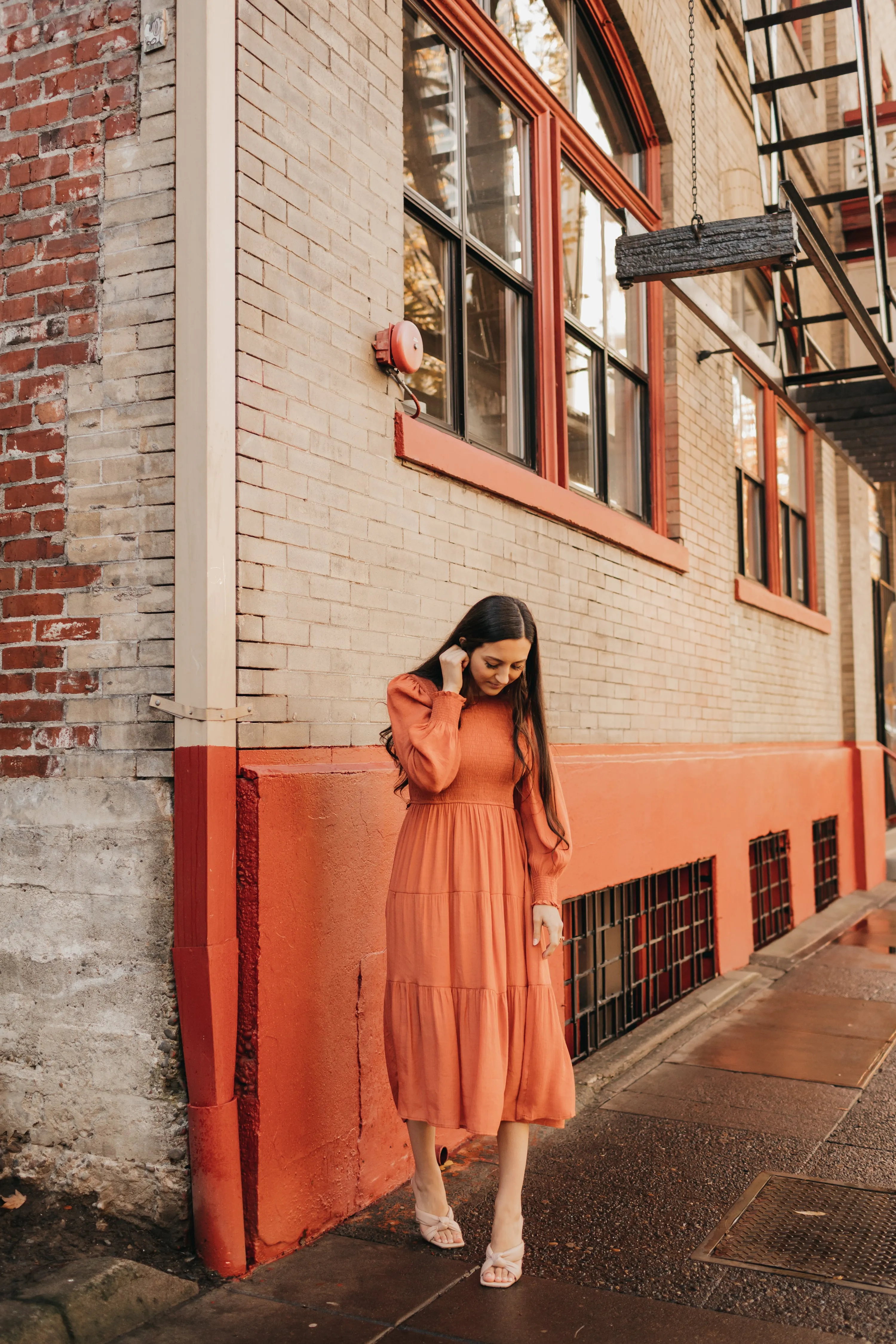 Charlotte Smocked Dress in Rust