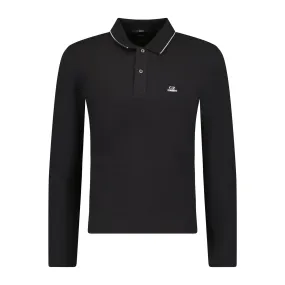 CP COMPANY Long Sleeve Stitch Logo Polo-Shirt Black