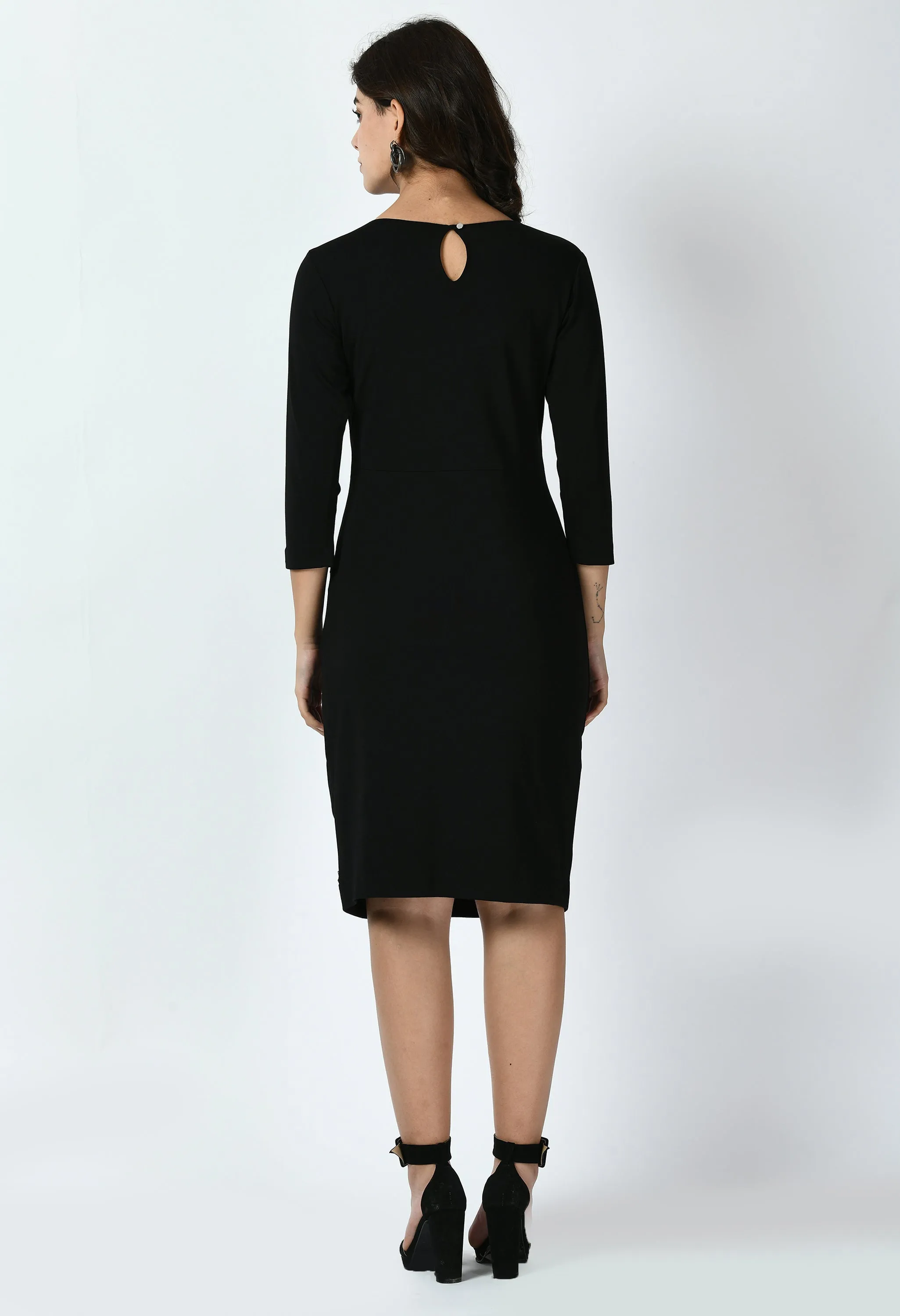 Exude Apex Side Pleat Sheath Dress (Black)