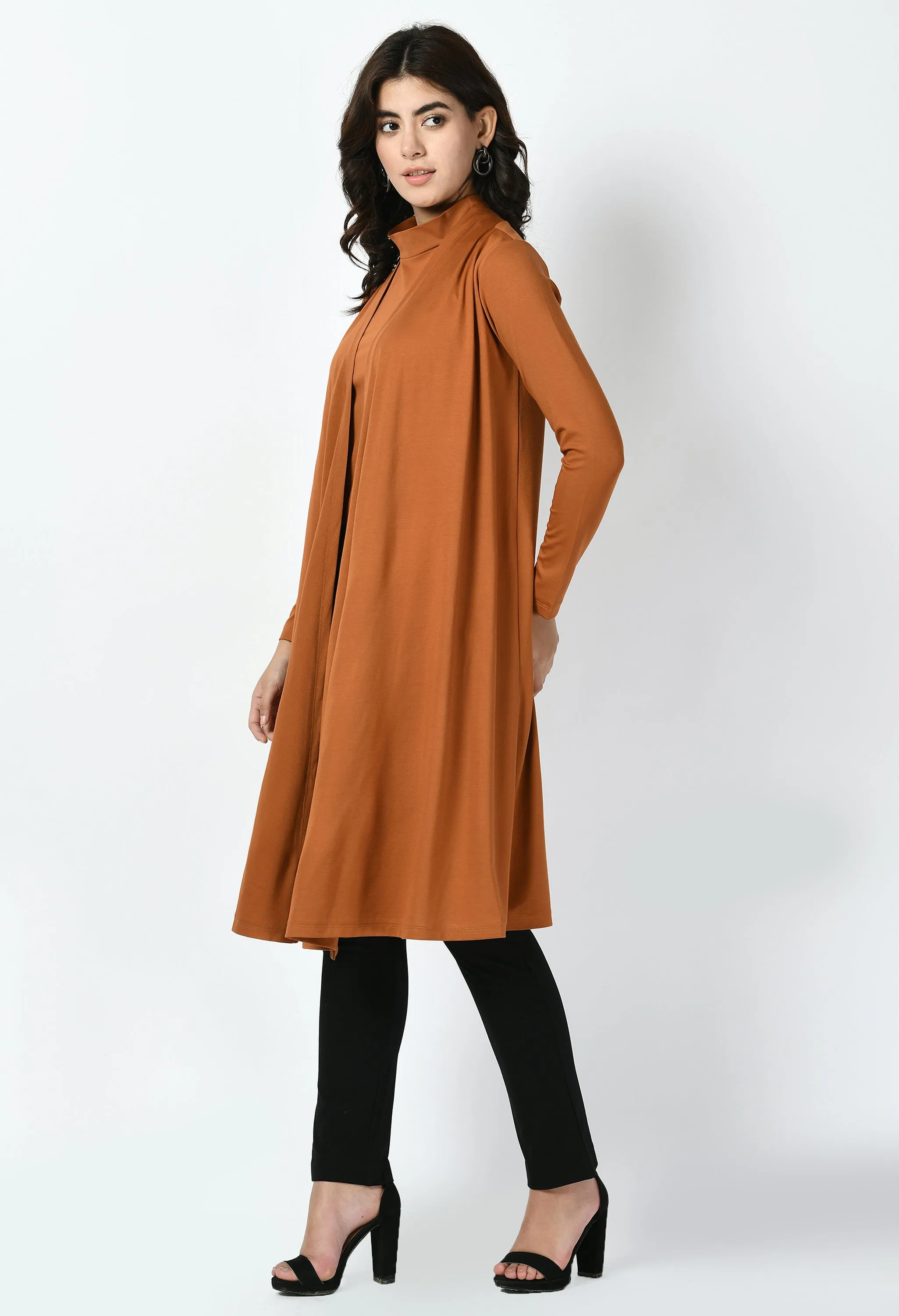 Exude Bravery Knee-length Shrug (Tan Brown)