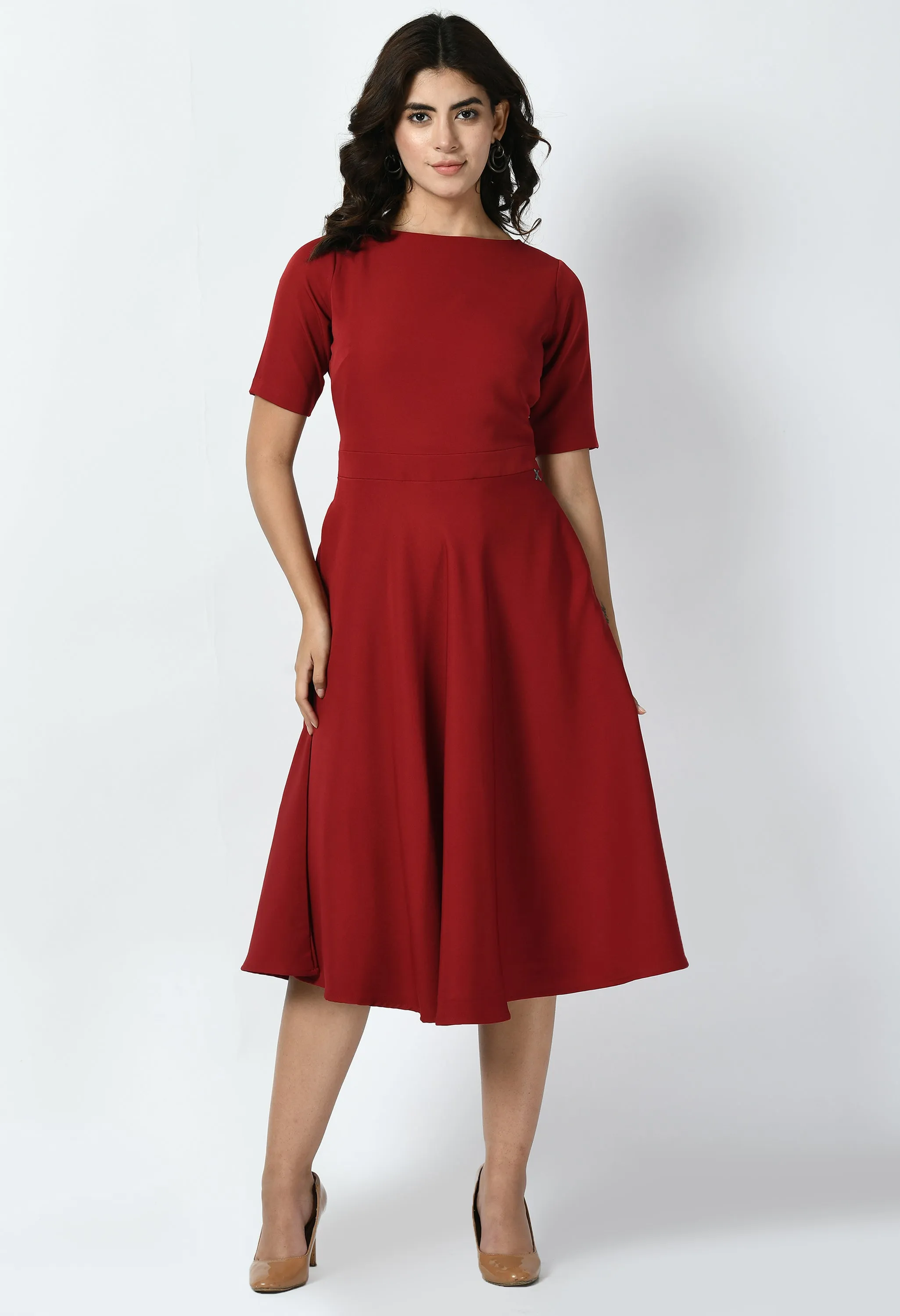 Exude Epitome Classic A-line Dress (Red)