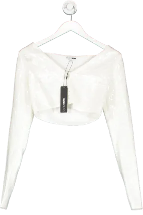 Fashion Nova Cream Star Of The Show Sequin Cardigan UK XS