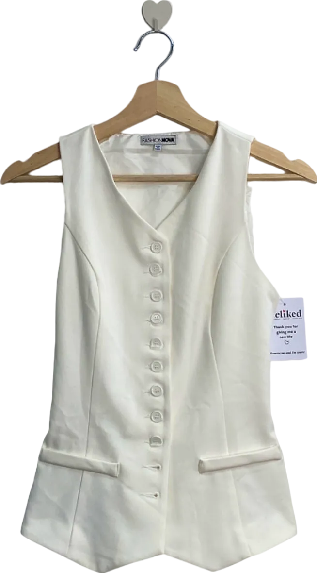 Fashion Nova White Button-Down Sleeveless Vest UK 8