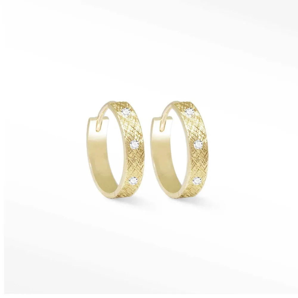 Florentine Diamond 18k Yellow Gold Hoop Earrings 15mm