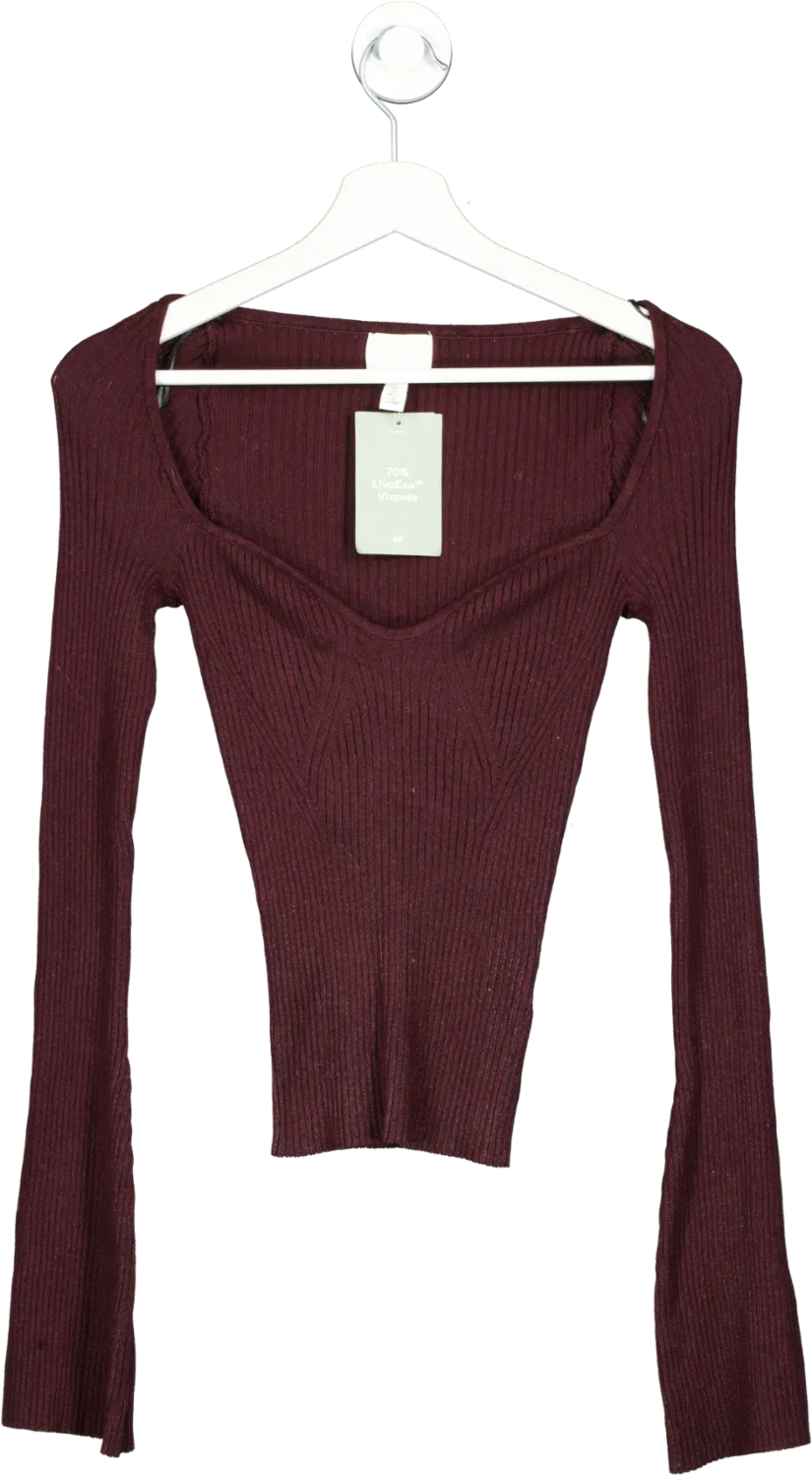 H&M Red Rib-knit Sweetheart neck Jumper UK S