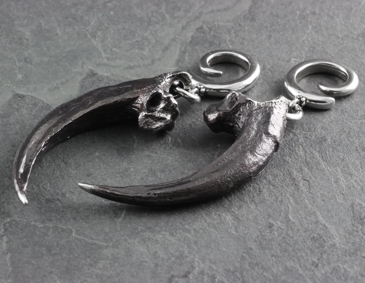 Harpy Eagle Talon Gauged Spiral Earrings - Silver