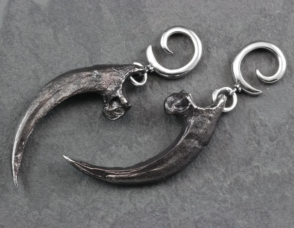 Harpy Eagle Talon Gauged Spiral Earrings - Silver