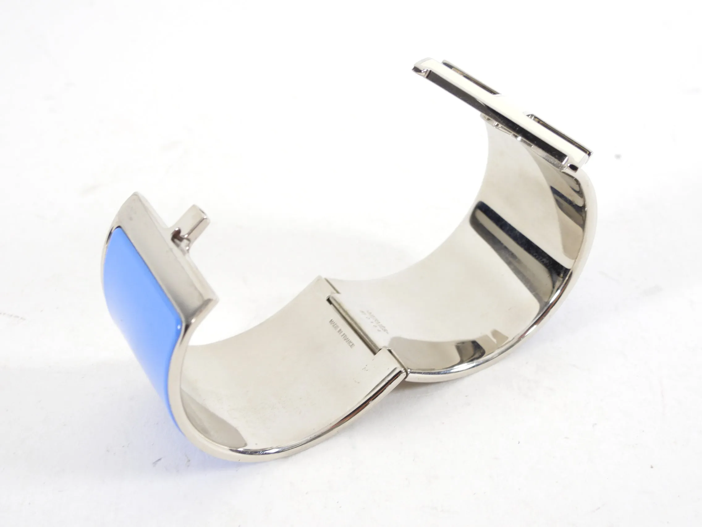 Stunning Hermes XL Cuff Bracelet in Blue and Ivory Enamel with Iconic H Design