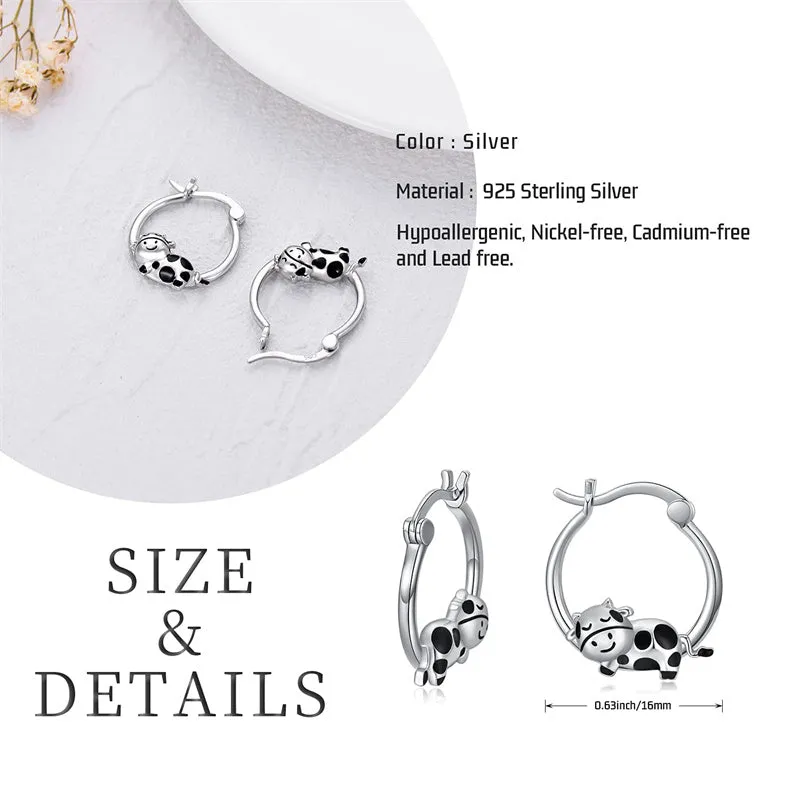 Hypoallergenic Panda/Cow/Koala/Turtle Hoop Earrings for Women 925 Sterling Silver Animal Hoop Earrings Jewelry Gifts