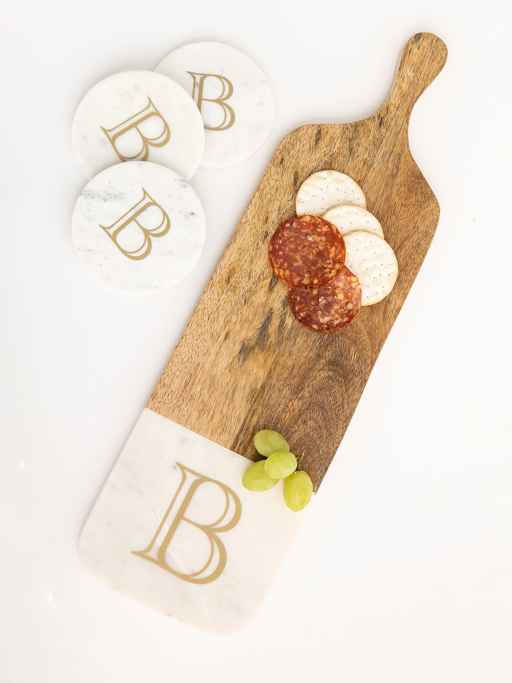 Initial Charcuterie Board | Marble and Wood