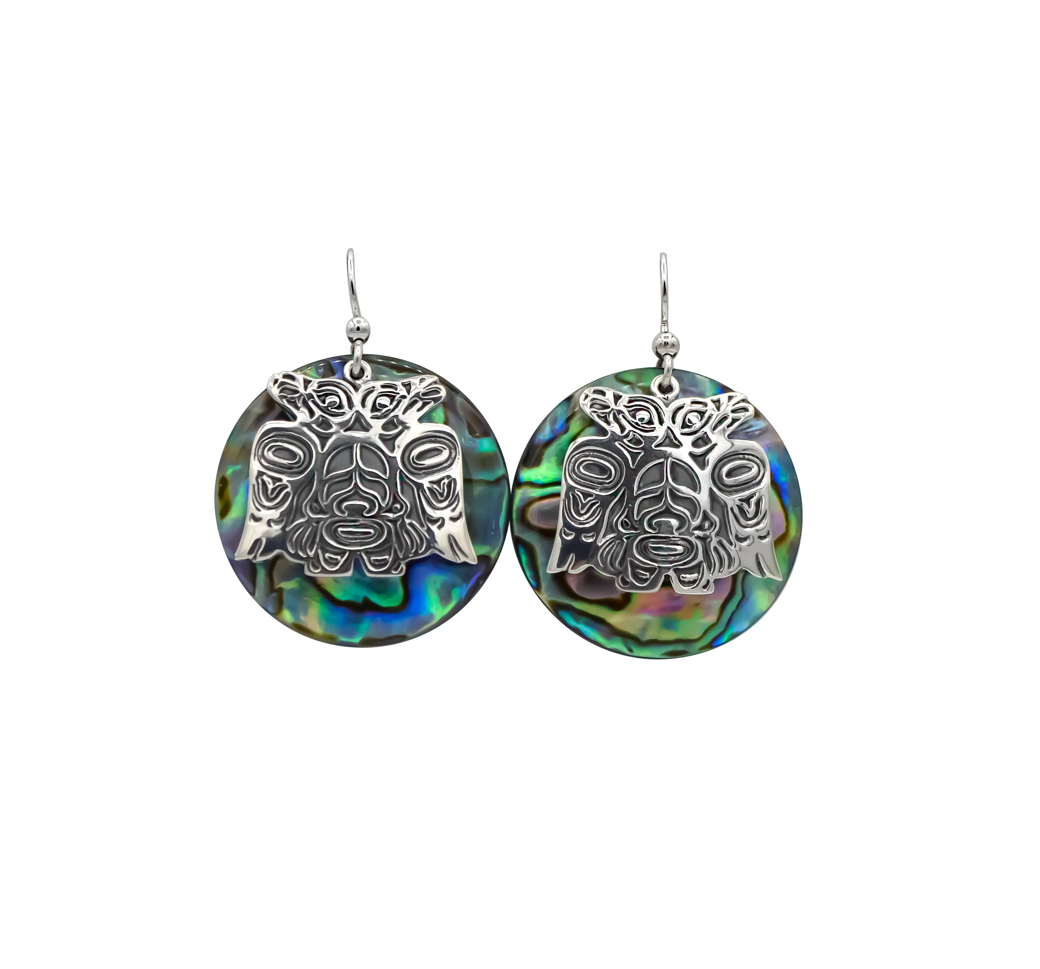 Lovebirds Sterling Silver & Abalone Disc Earrings - 1 inch