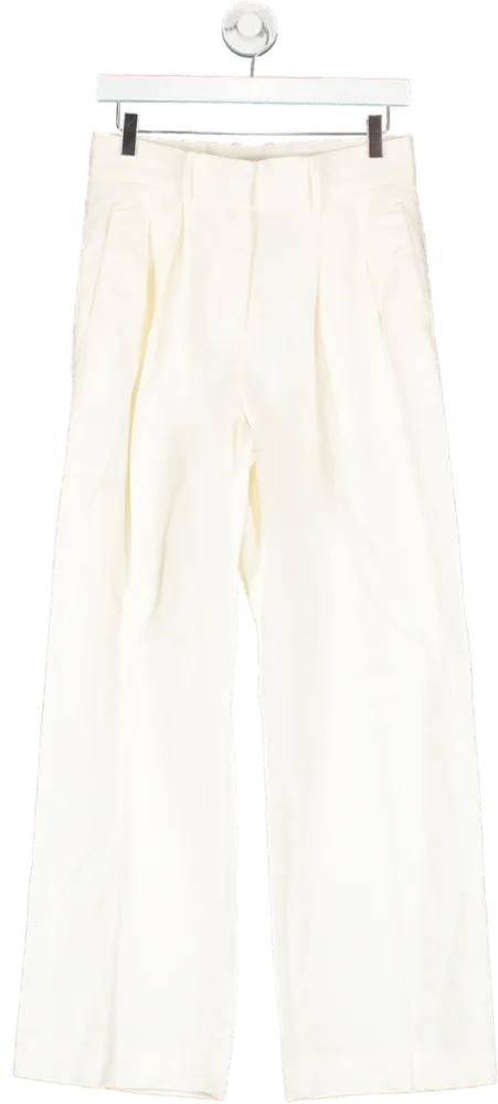 MANGO Cream Linen Blend Wide Leg Trouser UK 6