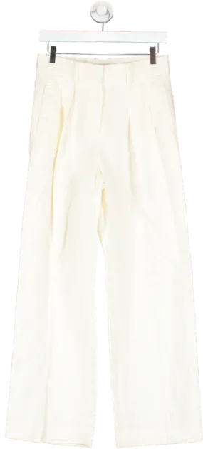 MANGO Cream Linen Blend Wide Leg Trouser UK 6