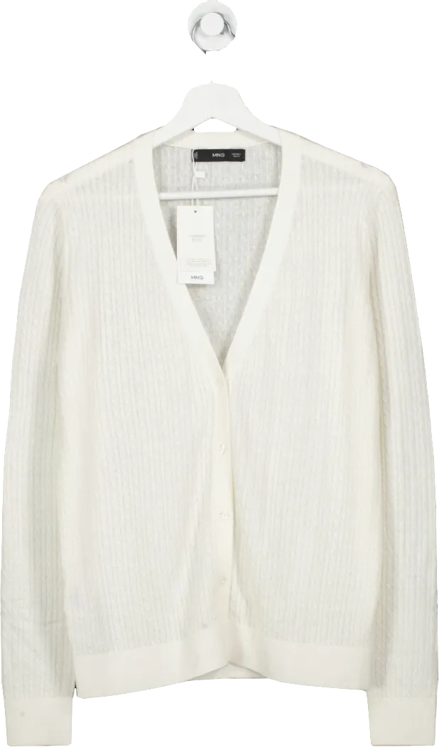 MANGO White Twisted Wool Cardigan BNWT UK L