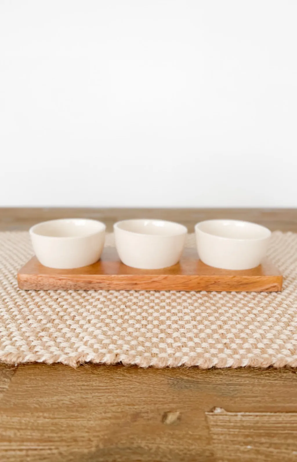 Mango Wood Tray w/ 3 Stoneware Bowls