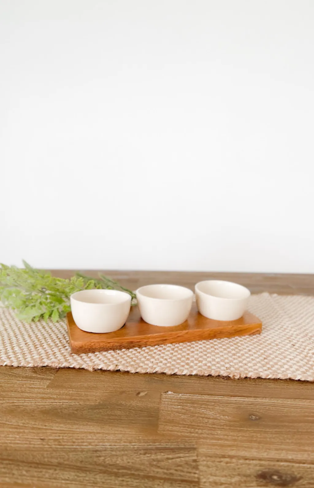 Mango Wood Tray w/ 3 Stoneware Bowls