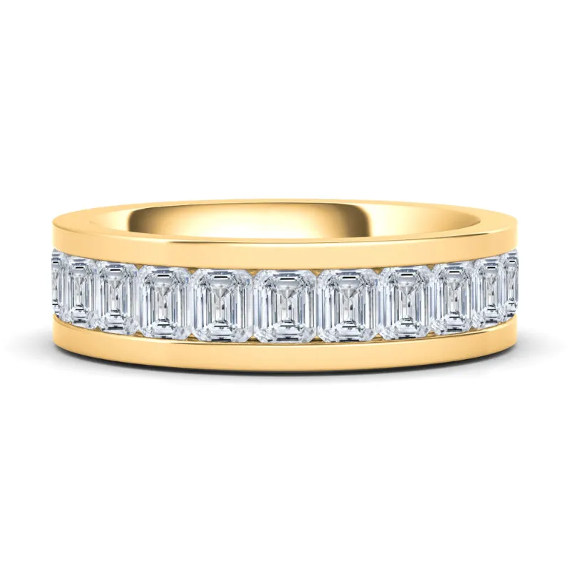 Men's Channel Set Emerald Diamond Eternity Band